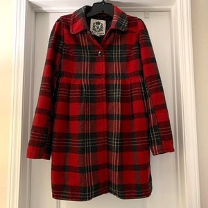 Red plaid pea coat